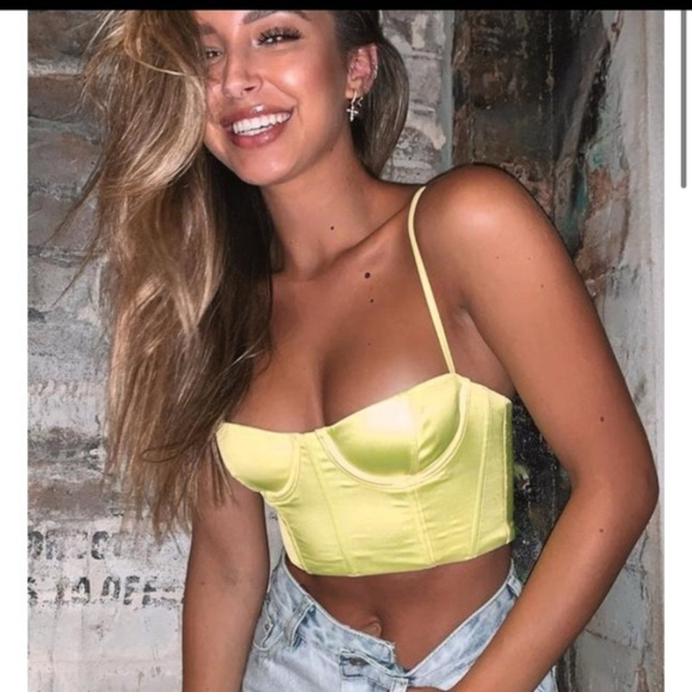 Neon Yellow Satin Bustier Top